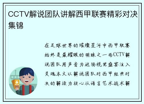 CCTV解说团队讲解西甲联赛精彩对决集锦