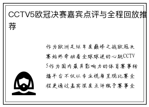 CCTV5欧冠决赛嘉宾点评与全程回放推荐